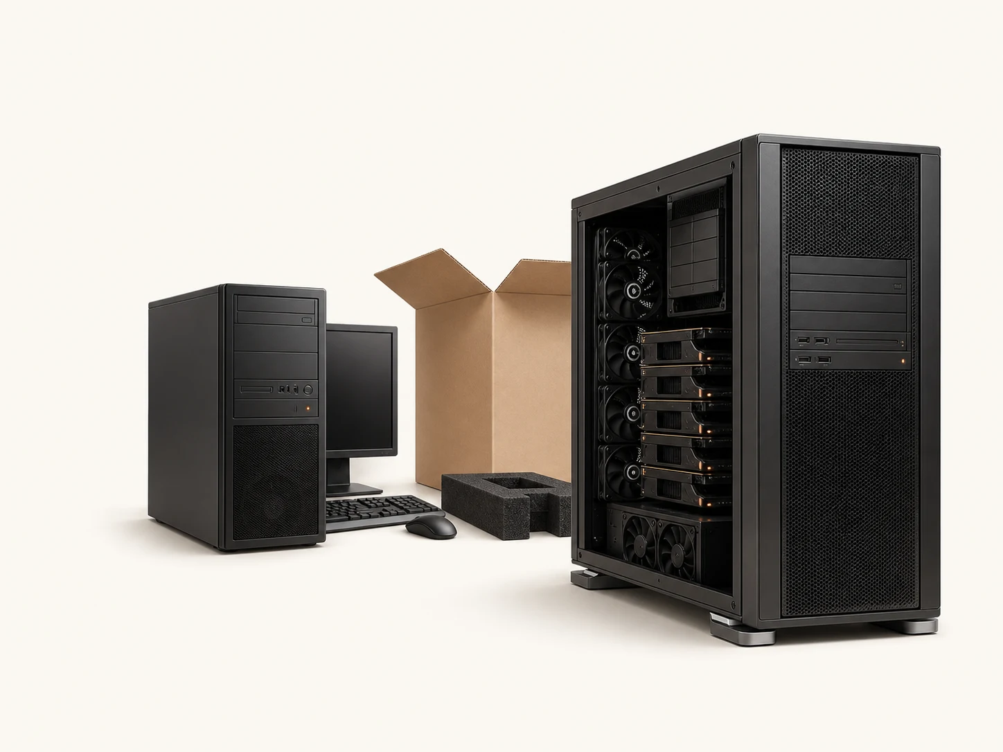 An existing workstation being replaced by a much larger high-performance system